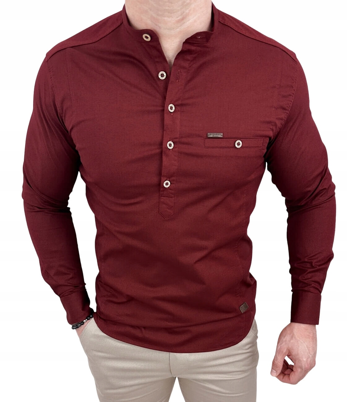 Koszula meska bordowa ze stojka slim fit 1966 XL