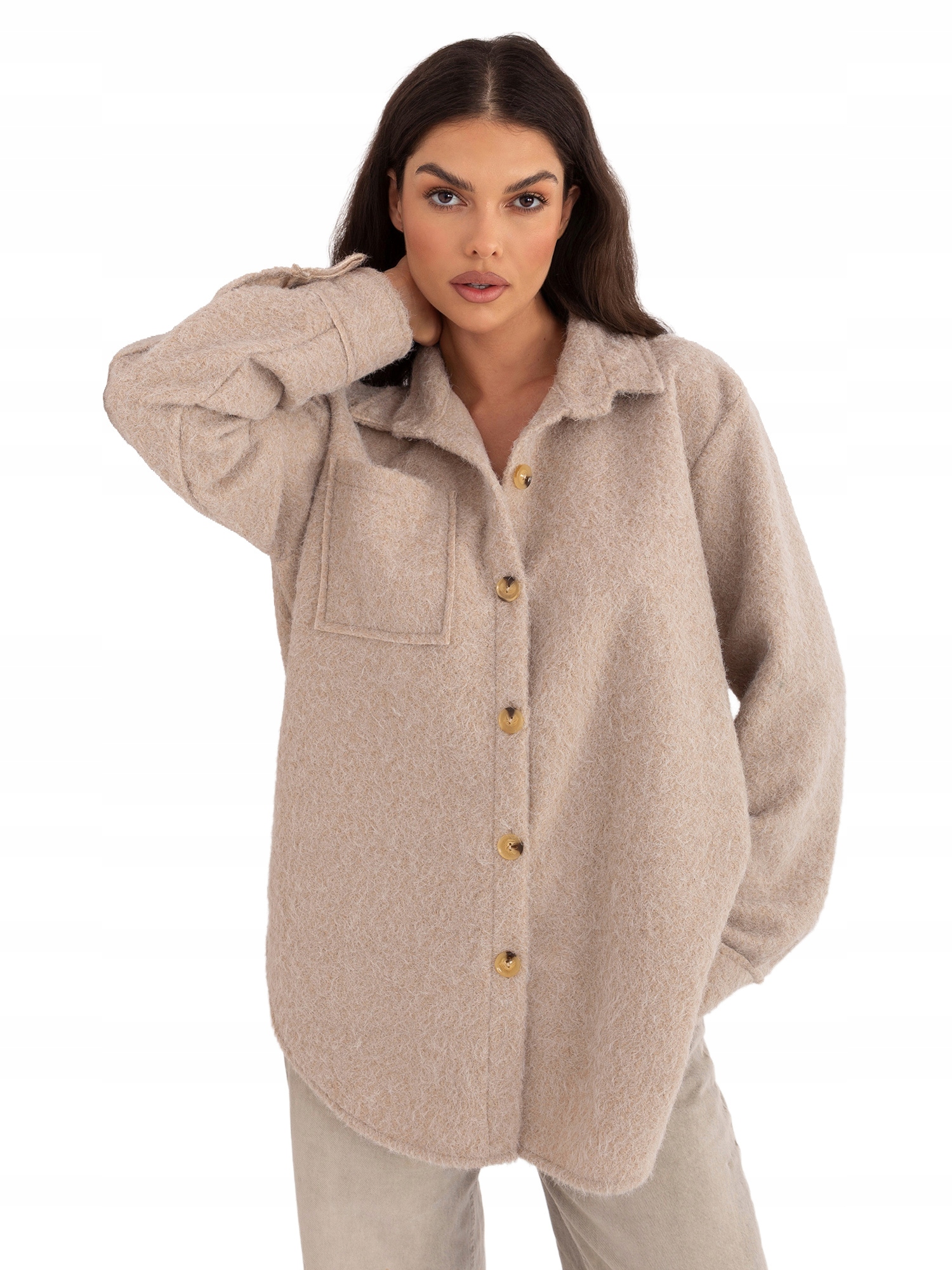 Kurtka Przejściowa Damska Koszulowa z Zapięciem na Guziki