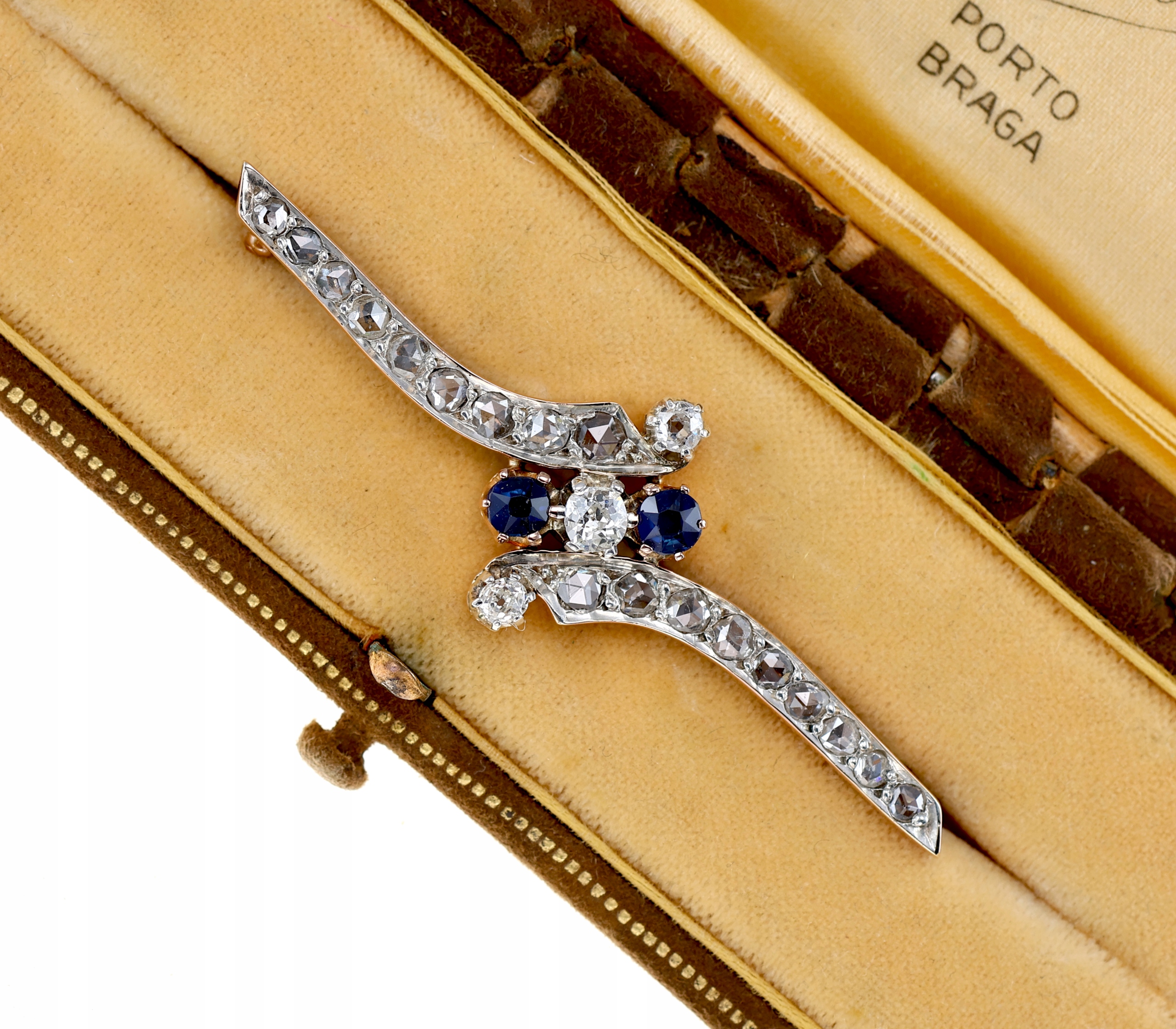 DAWNA FRANCUSKA BROSZKA Z DIAMENTAMI I SZAFIRAMI
