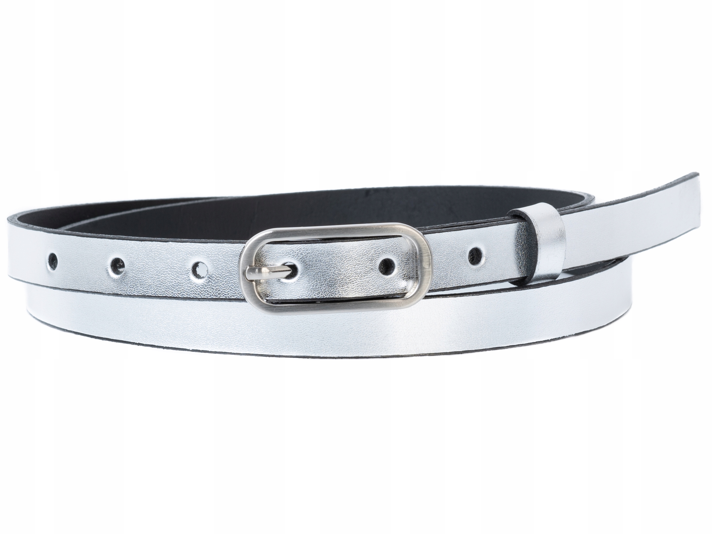 

Wąski pasek Srebrny 100% Skórzany 1,5cm r. 115cm