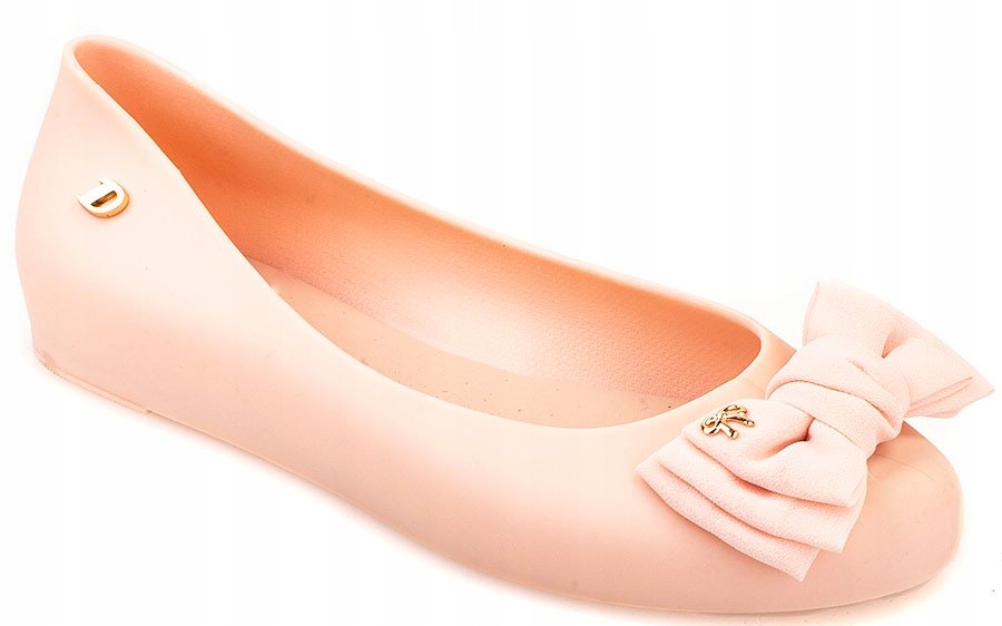 

4486 Beżowe Gumowe Meliski Balerinki Z Kokardą 39