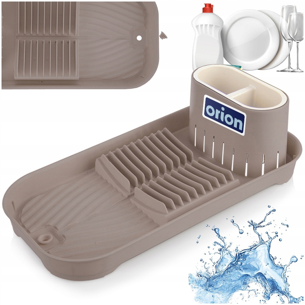 Malý Odkapávač Na Nádobí talíře příbory hrnky úzký plastový hnědý