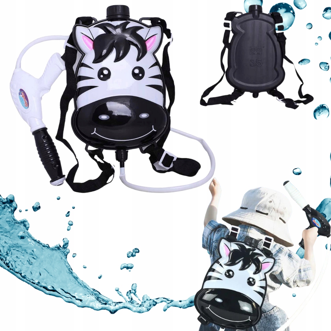 PISTOLET PLECAK NA WODĘ ZEBRA PSIKAWKA ZABAWKA WODNA ZE ZBIORNIKIEM