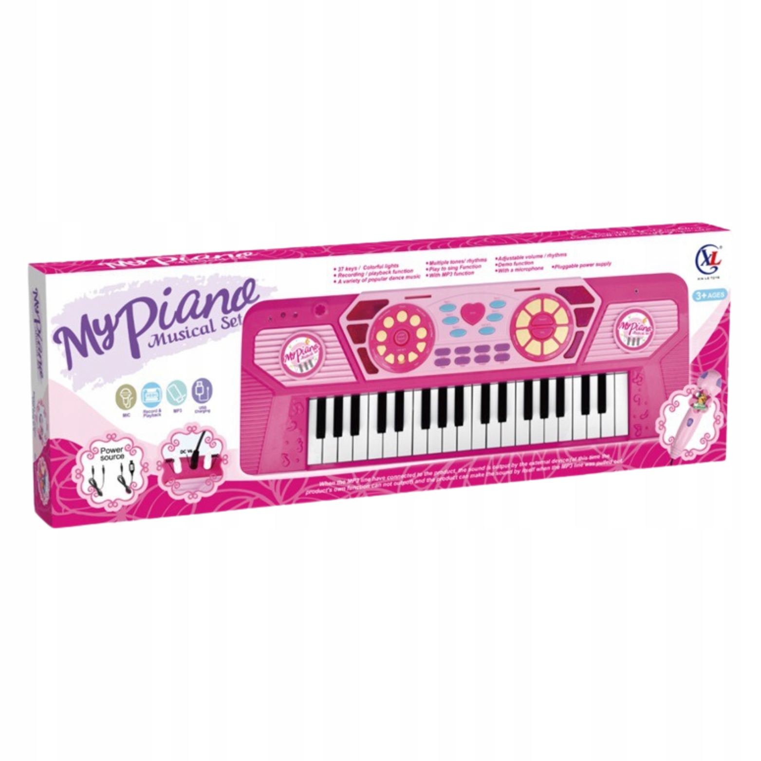 ELEKTRONICZNE PIANINO ORGANY DLA DZIECI MIKROFON EFEKTY ŚWIETLNE Marka bez marki