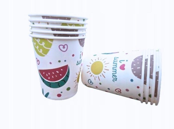 Kubeczki papierowe SUMMER 220ml PARTY IMPREZA WAKACJE URODZINY DZIECKO