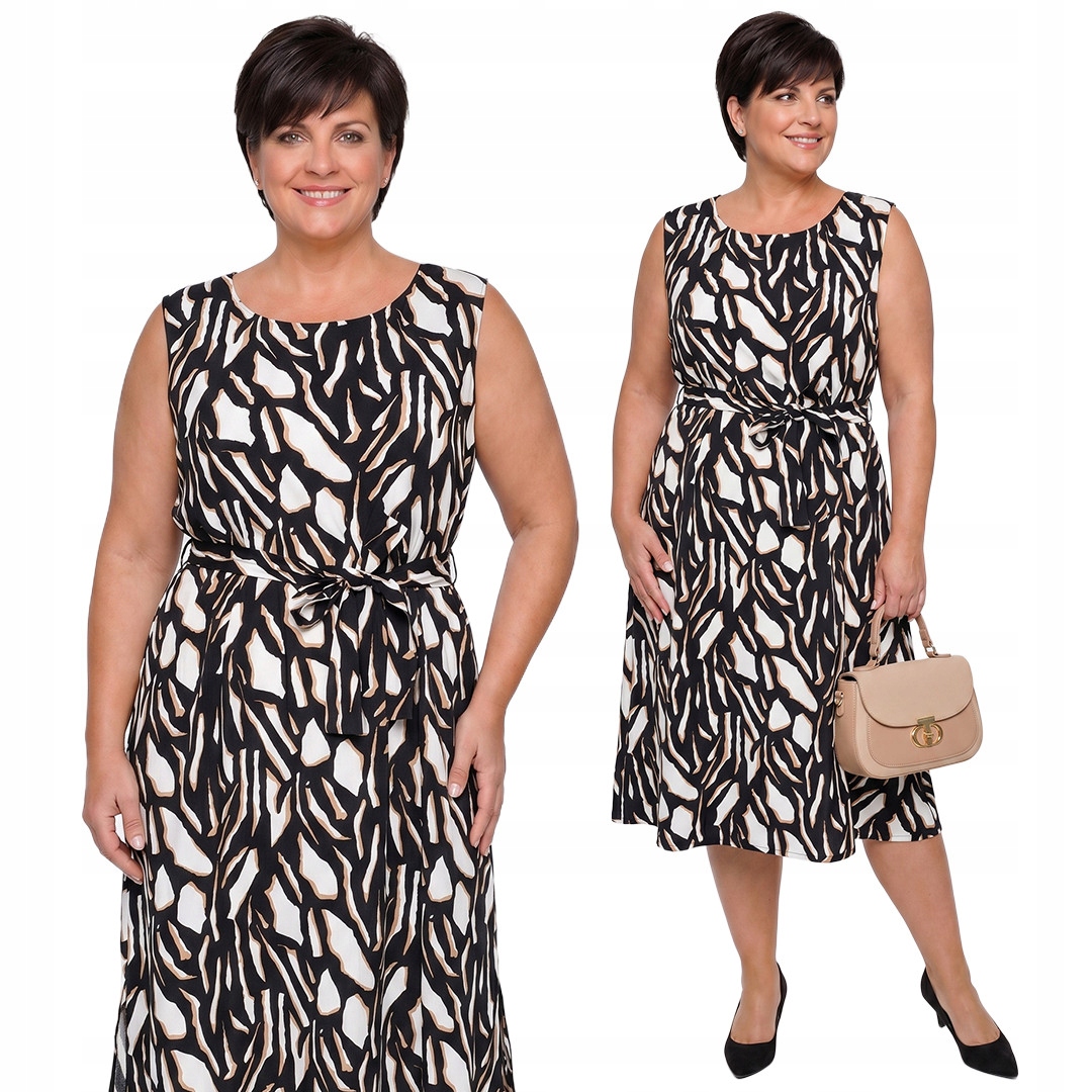 Černá šaty s béžovo-bílým vzorem plus size velikost 54