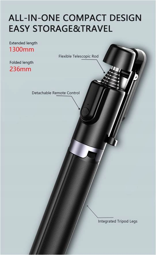 SELFIE-STICK KIJEK BLUETOOTH SEAJIC Cechy dodatkowe funkcja statywu