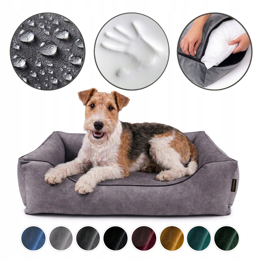 Legowisko dla psa Sofa Welur Ortopedyczne 80x60 jasnoszary/czarny ProduktPL