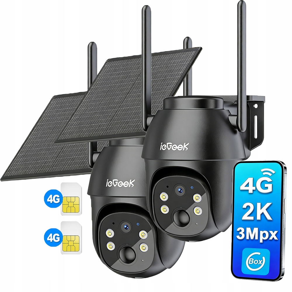 2 kusy Venkovní 2K kamera se solárním panelem 3MP Sim karta 4G Lte Ptz