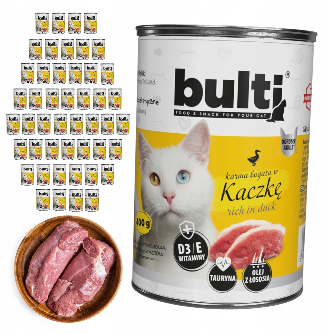 Bulti mokré krmivo pro kočky Kachní konzerva 48 x 400 g Kompletní krmivo
