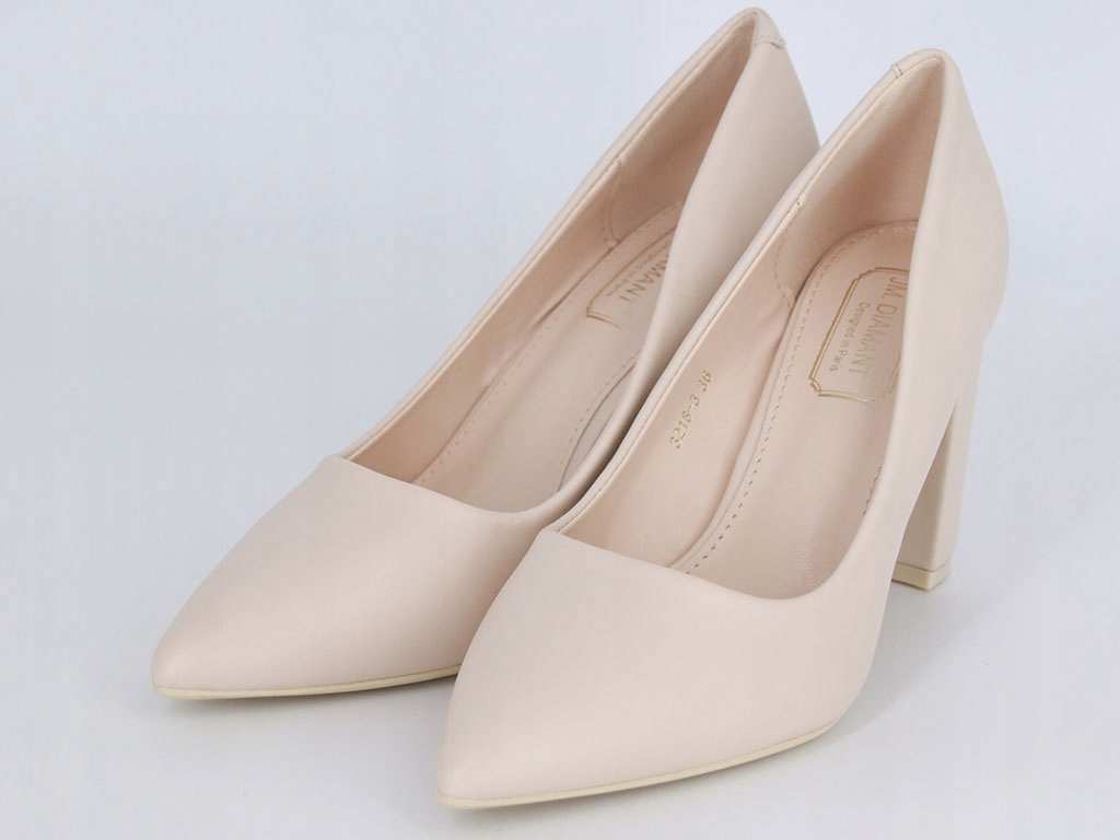 CZÓŁENKA NA OBCASIE SKÓRZANE BUTY NA SŁUPKU BEŻOWE DAMSKIE 40 Wzór dominujący bez wzoru