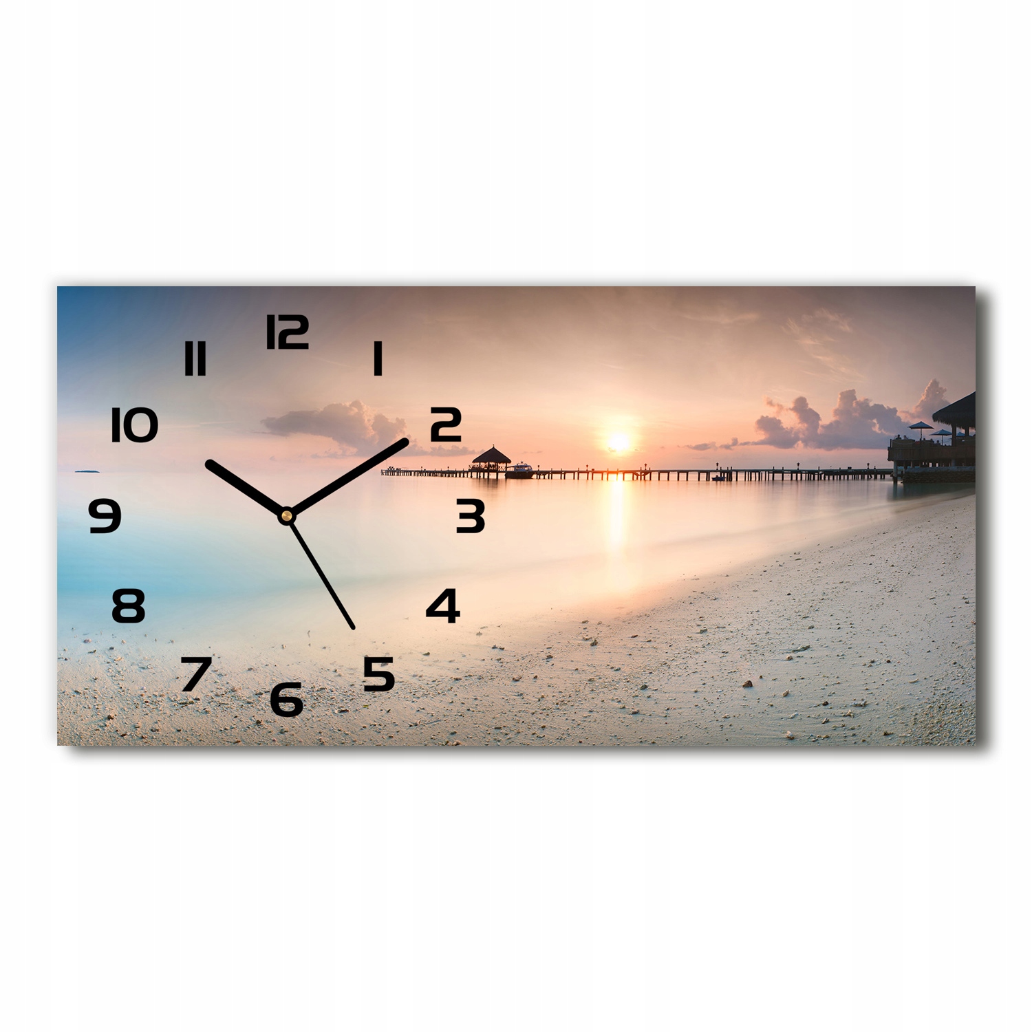 

Szklany poziomy zegar ścienny Plaża Malediwy 60x30