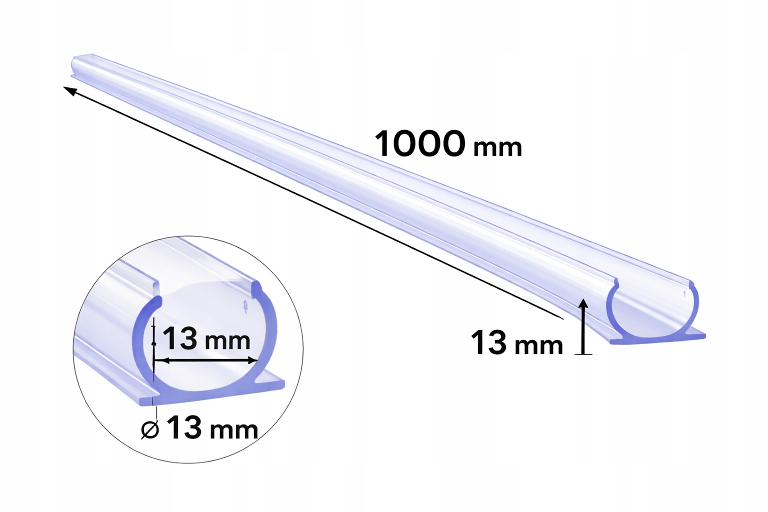 Listwa montażowa 100 cm do bezbarwnego węża świetlnego LED 360°