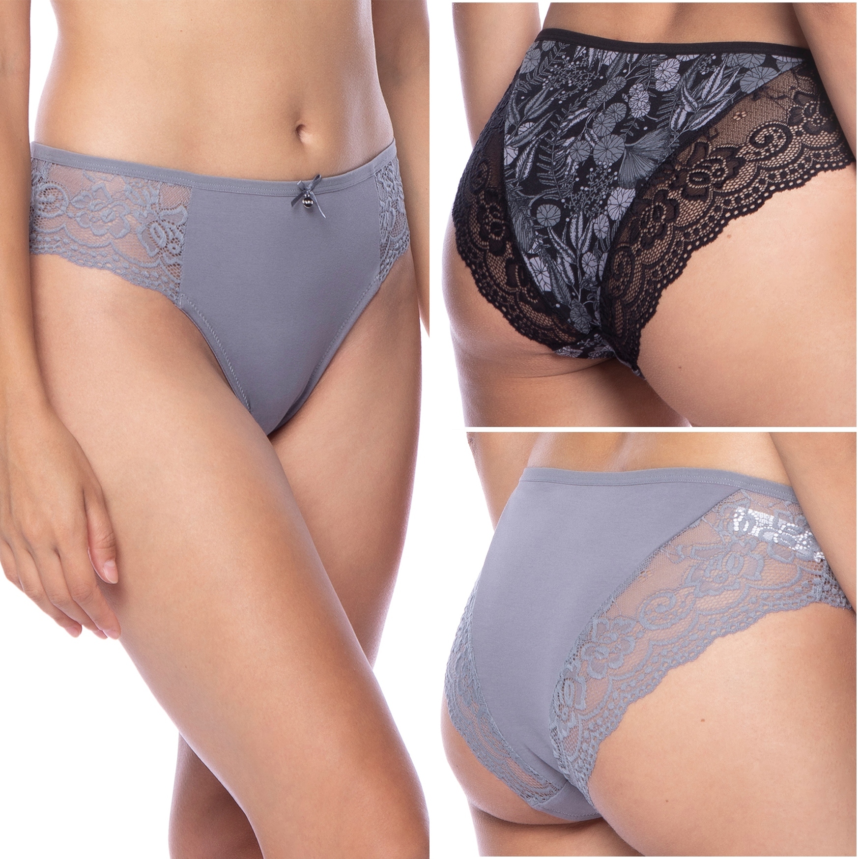 Kalhotky Dámské Lama 1574BI bavlněné kalhotky s krajkovými Bikini Páry XXL