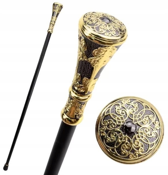 Laska metalowa ozdobna Berło Złoto-Czarna laska z nakładką