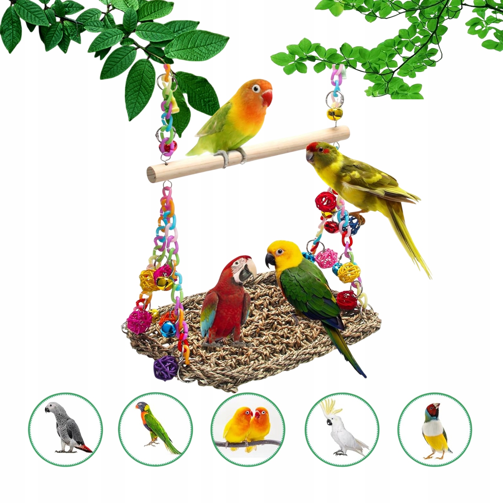 Levně Dřevěná Houpačka Pro Ptáky Seagrass Hračka Klec Balans Nimfa Papoušek