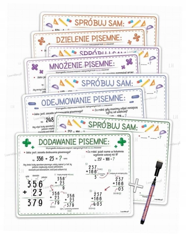 Plansze edukacyjne A4 Liczenie pisemne 4 karty