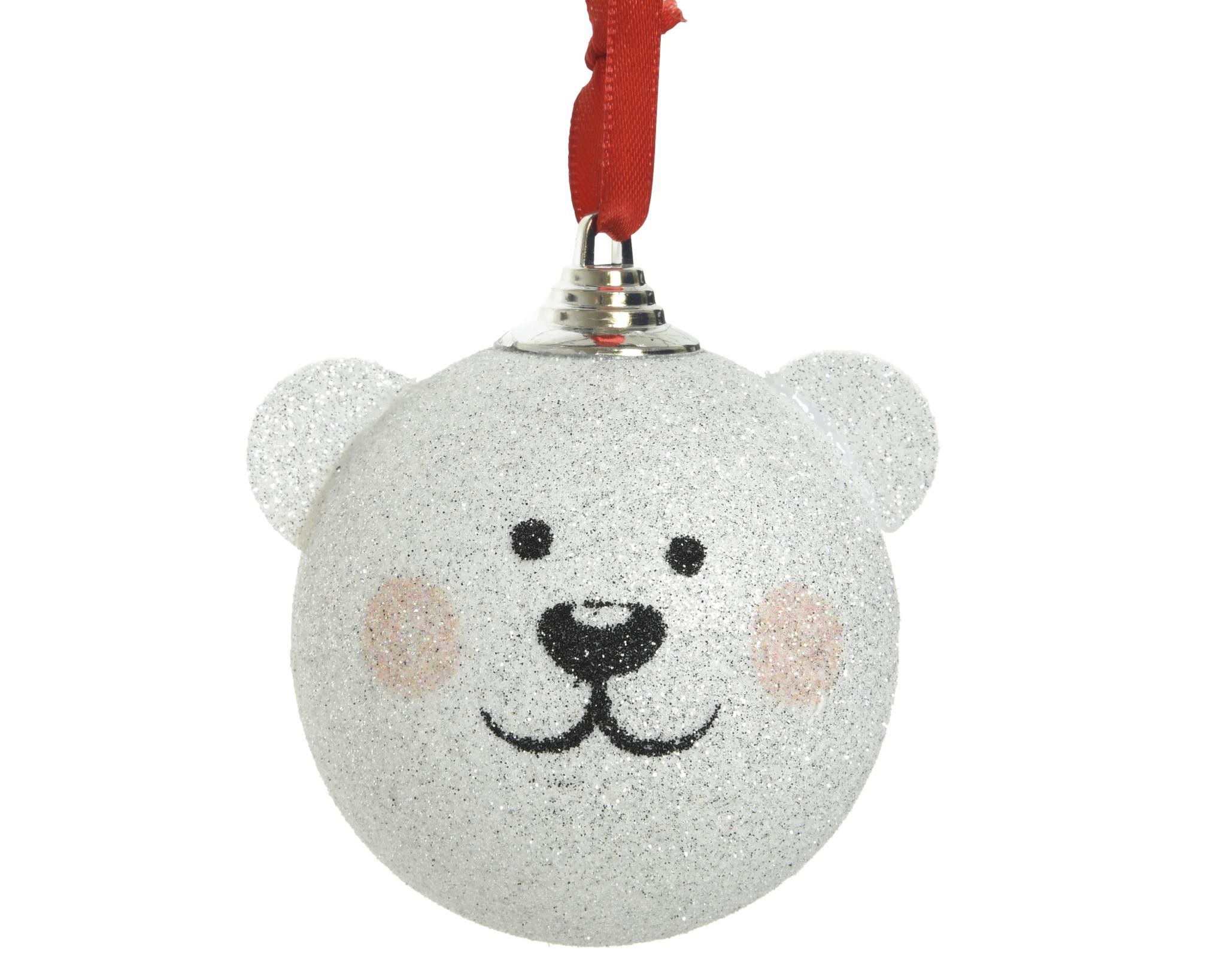 

Bombka na choinkę biała głowa misia 8cm dekorowana