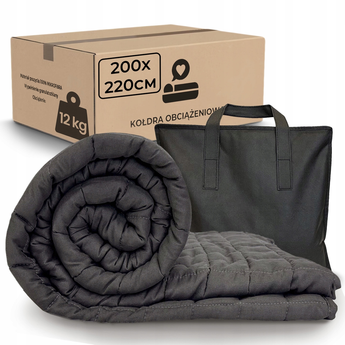 Kołdra Obciążeniowa 200x220 Koc Sensoryczny dla dorosłych 12 kg Walizka
