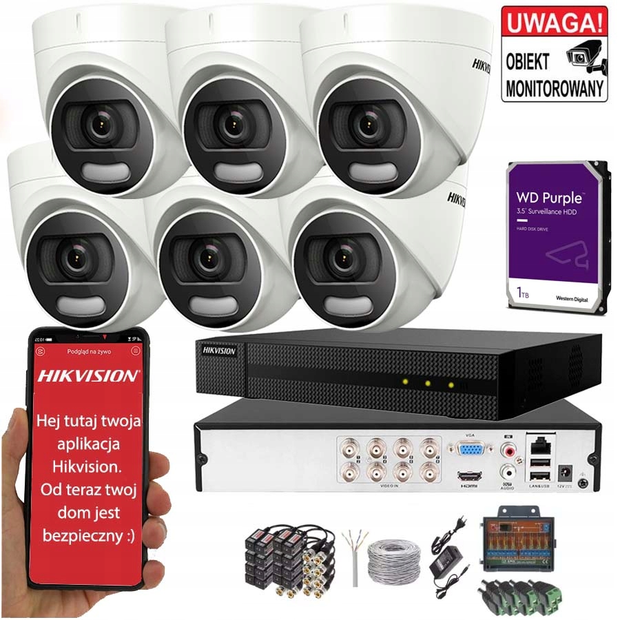 ZESTAW DO MONITORINGU DOMU 6 KAMER KOLOR FULL HD
