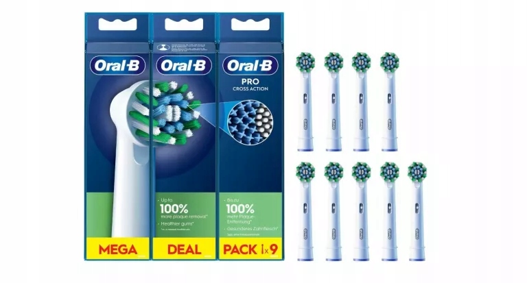 9 Sztuk Główek Szczoteczki Oral-b Pro Cross Action Biały 9X
