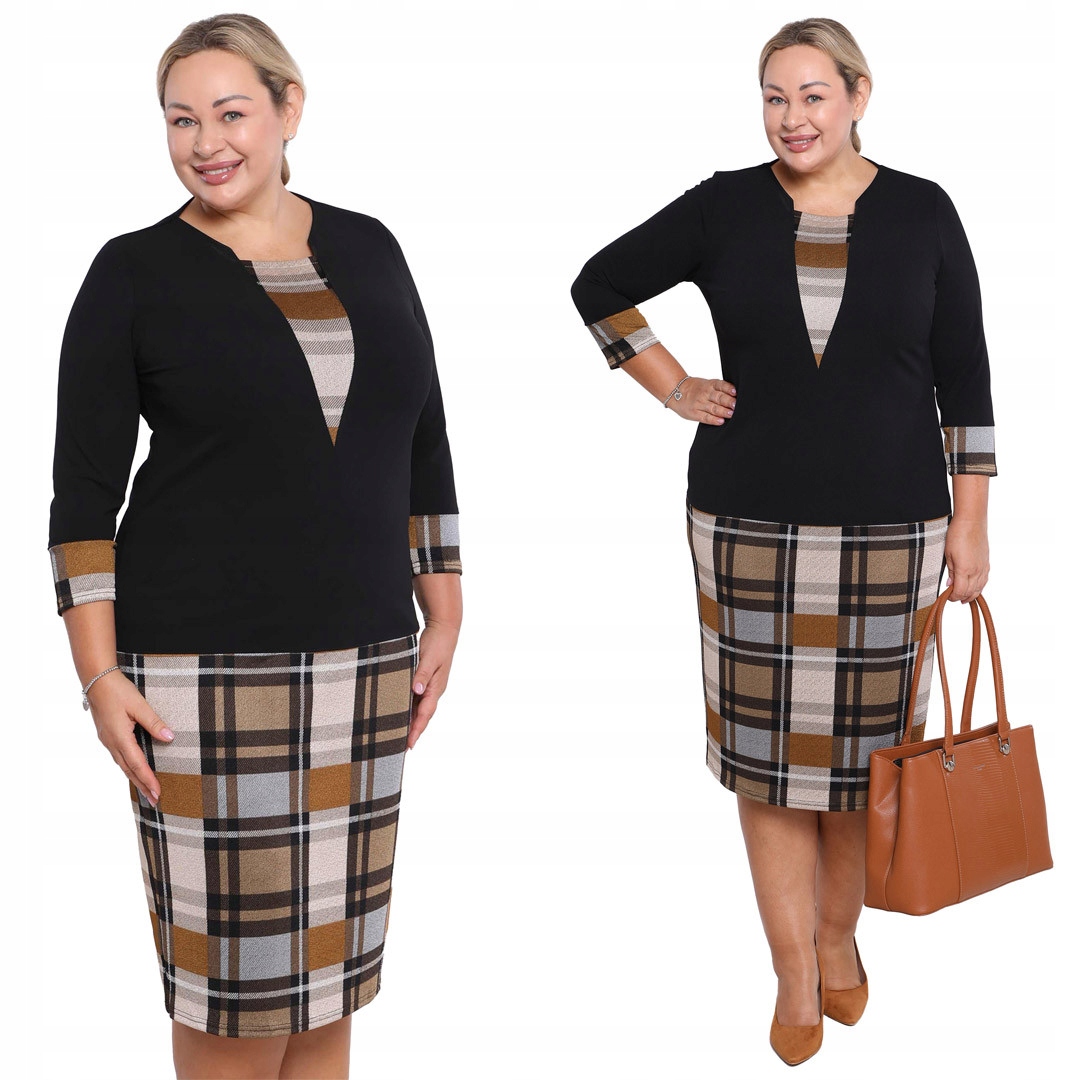 Černá šaty s hnědozlatou kostkou 44