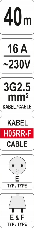 Predlžovací Kábel Bubnový 40M 3X2,5 MM2 Plastový