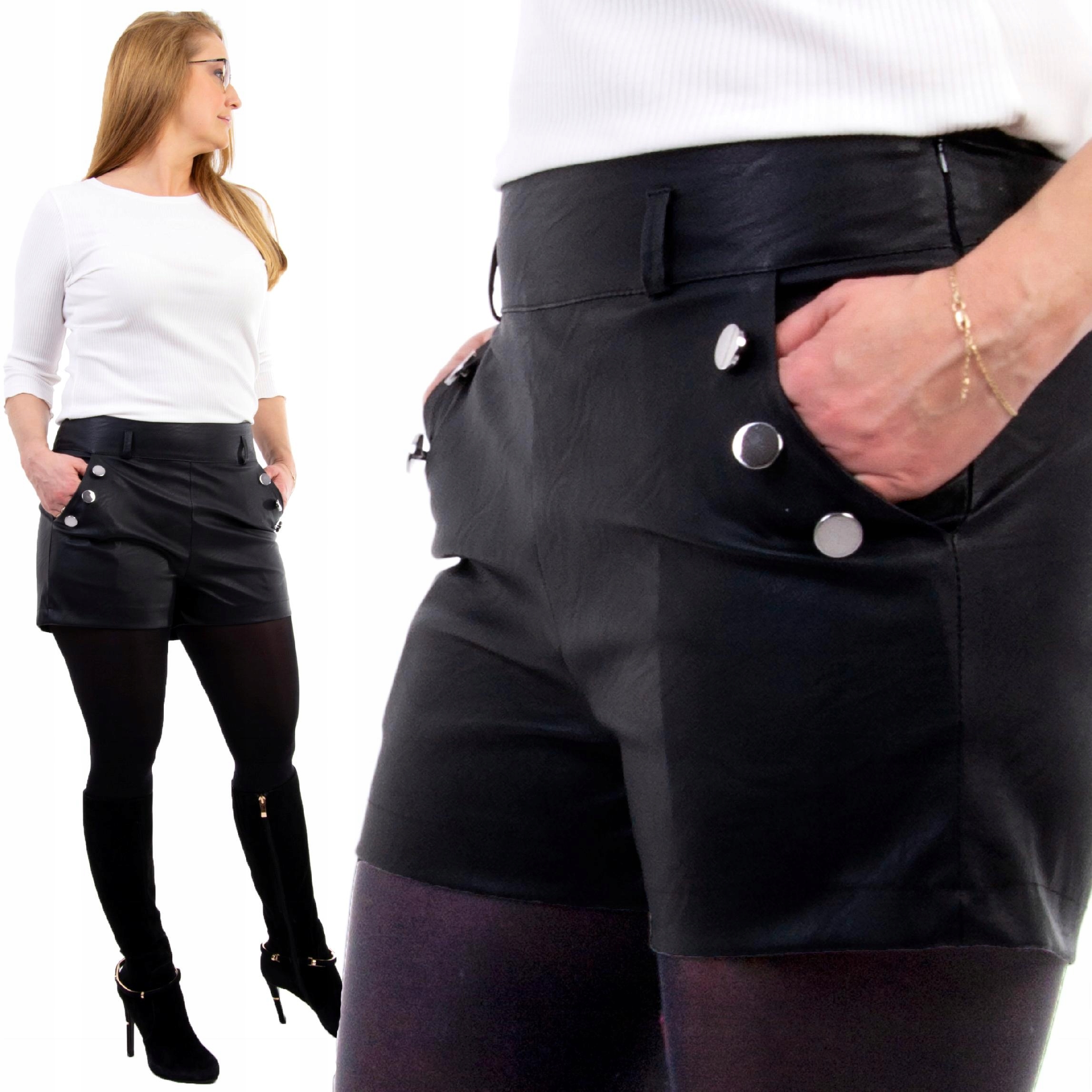 

S283 Spodenki Szorty Guziki Eko Skóra r. 38