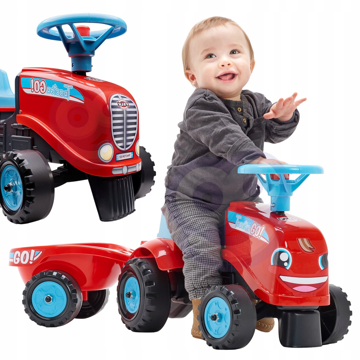 Traktorek Jeździk Auto dla Dziecka z Przyczepką Kierownica Czerwony Pojazd