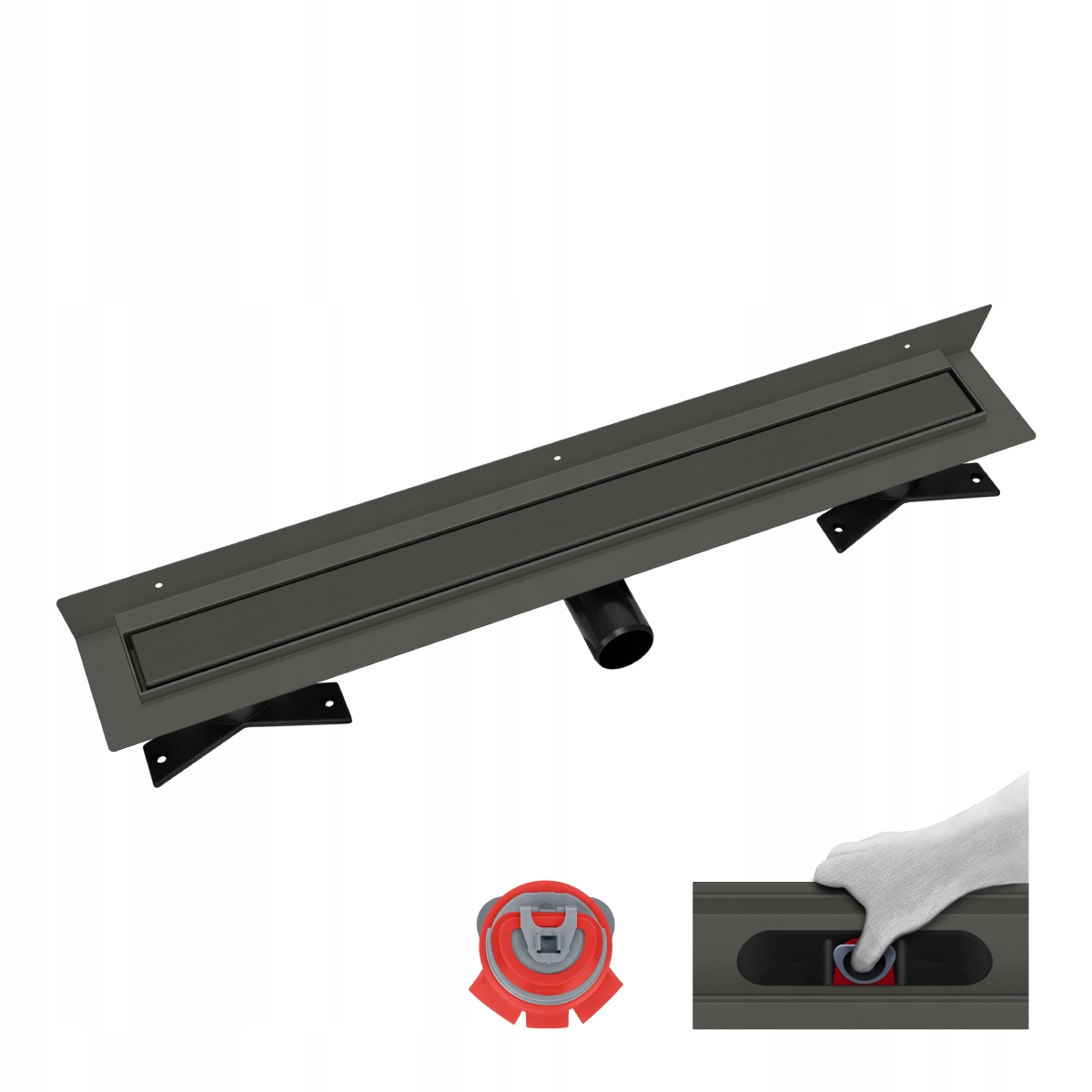 Grafitový nástěnný odtok Vogi Premium Duo 90 cm Pvd se suchým sifonem