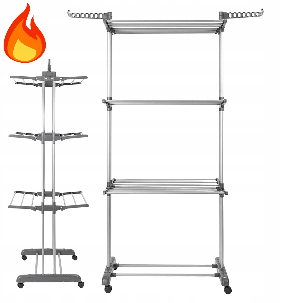 Levně Sušák věžová 3 úrovně šedá 170x74x64 cm na oblečení a ložní prádlo