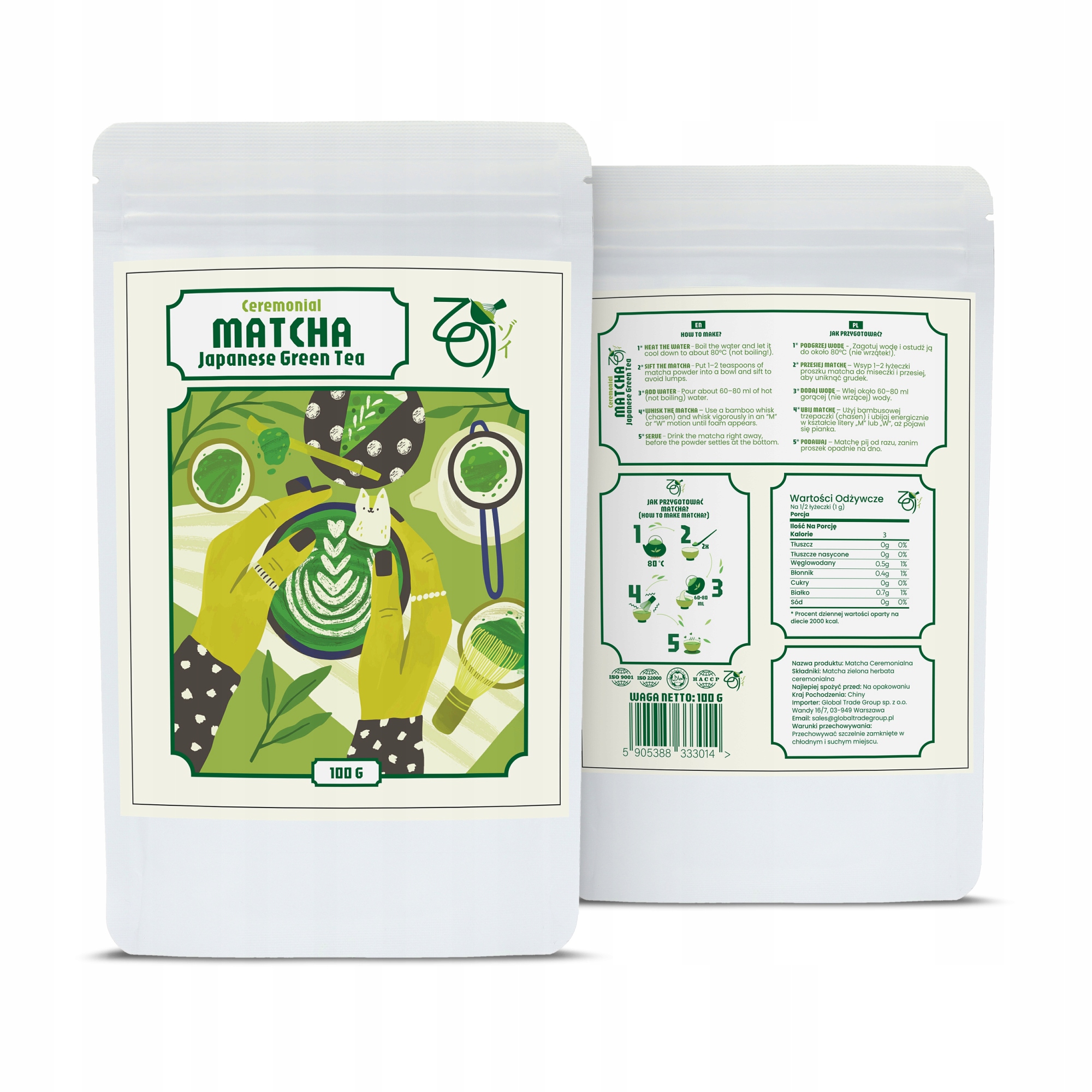 Levně Matcha Ceremoniální japonský Čaj 100g První sklizeň Zelená v prášku