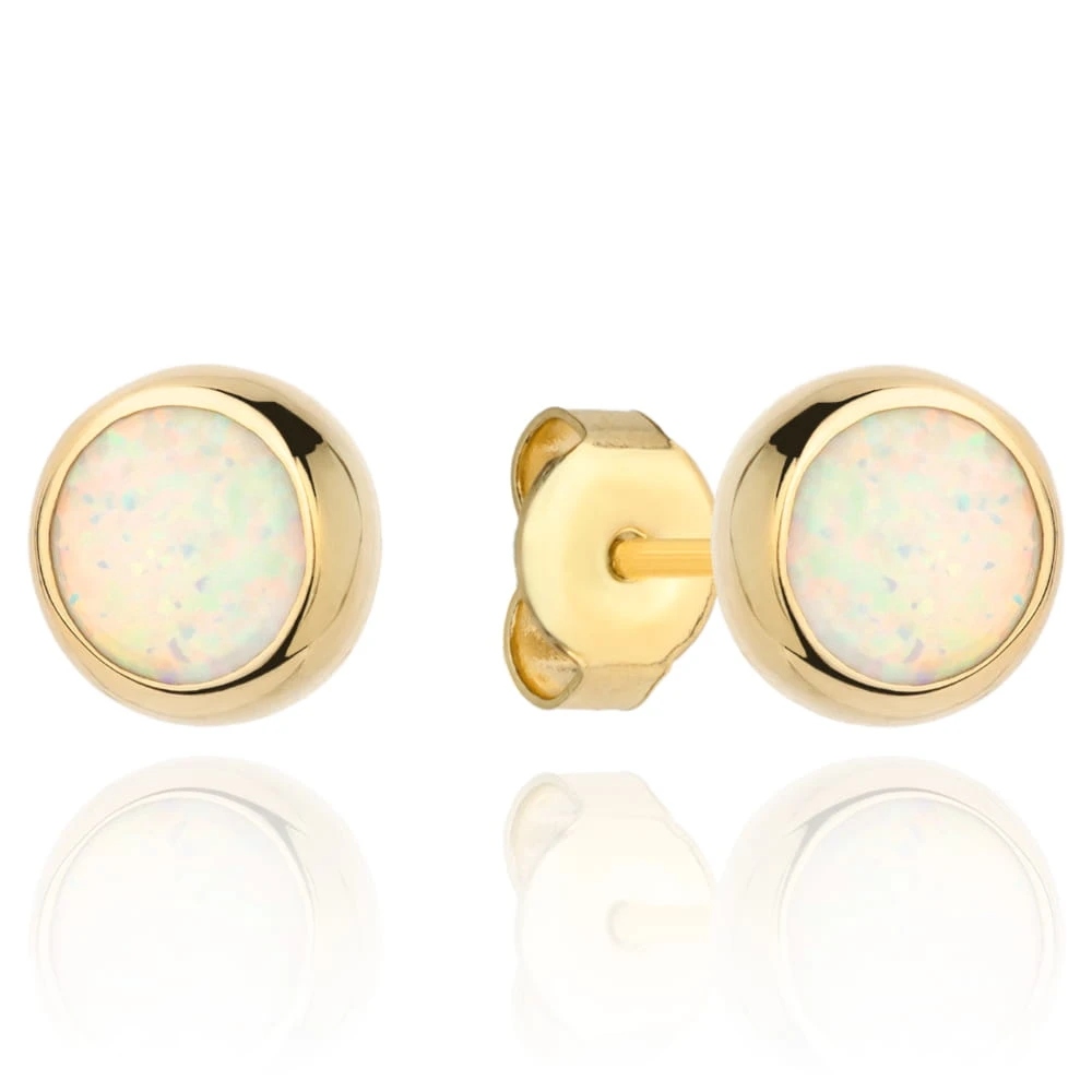 Zlaté Náušnice Opal Ve Zlatě 585 Kulaté, Jemné Na Tyči