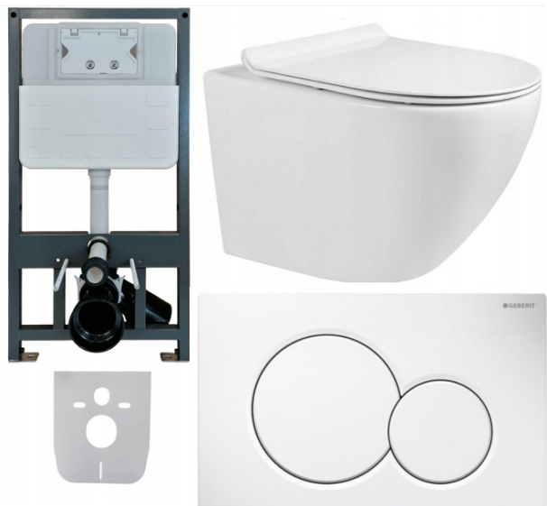 Stelaż Wc Aquatech Niski 105CM Przycisk Geberit Sigma Biały Miska Deska W/o