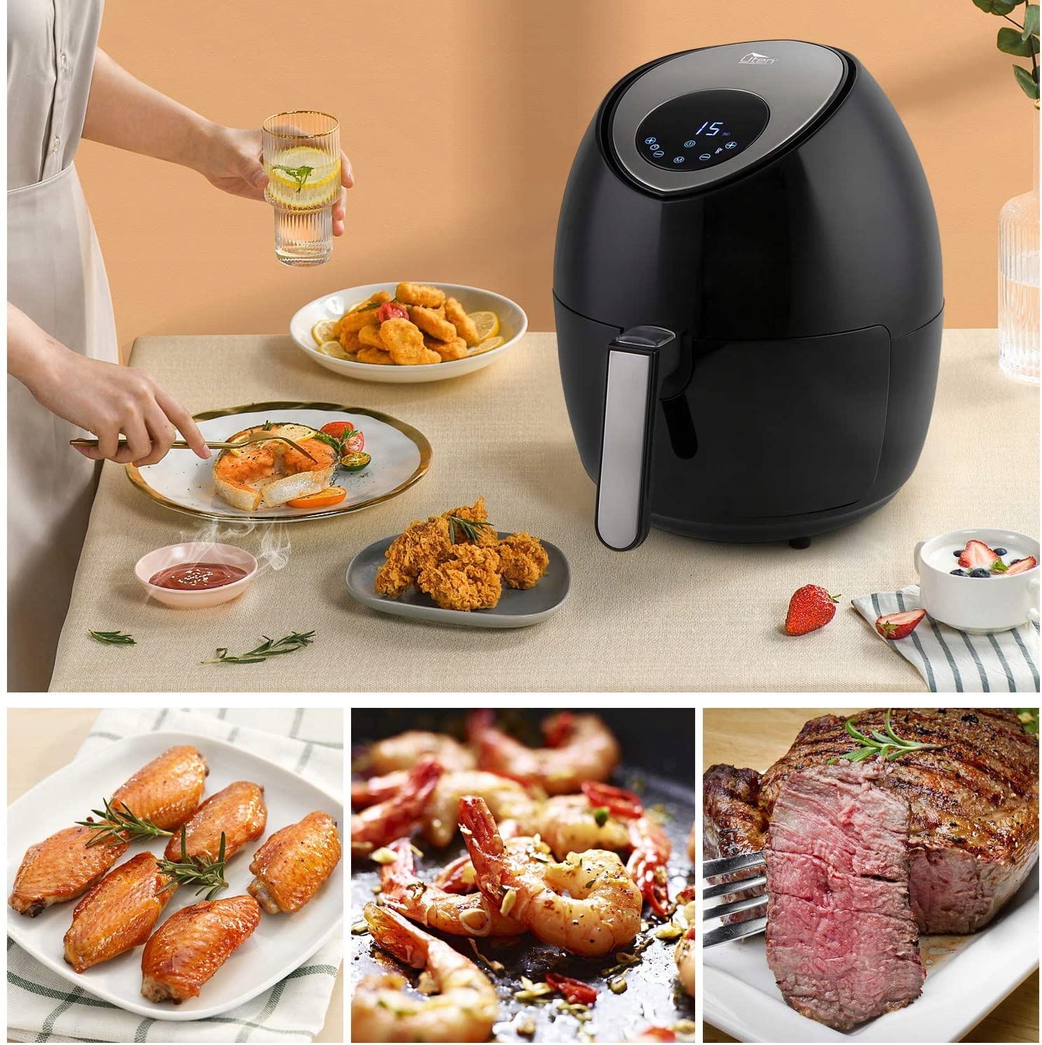 UTEN Frytkownica Beztłuszczowa 4,5L Airfryer XL Wyświetlacz Cyfrowy 1500W — miniatura 6