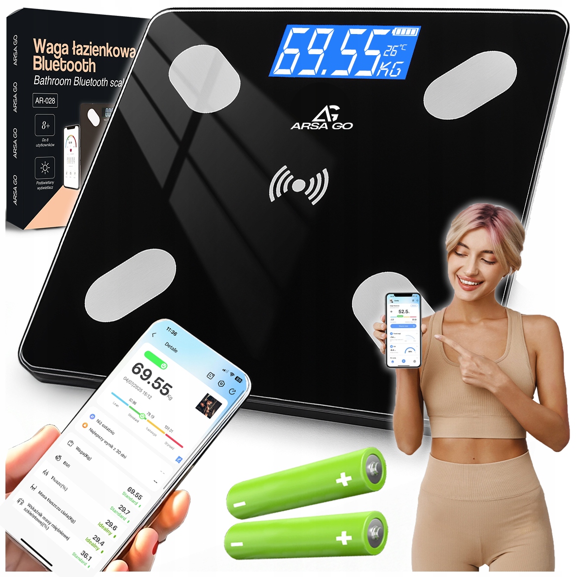 Waga Łazienkowa Analityczna Elektroniczna Smart+ Aplikacja Po Polsku Bmi