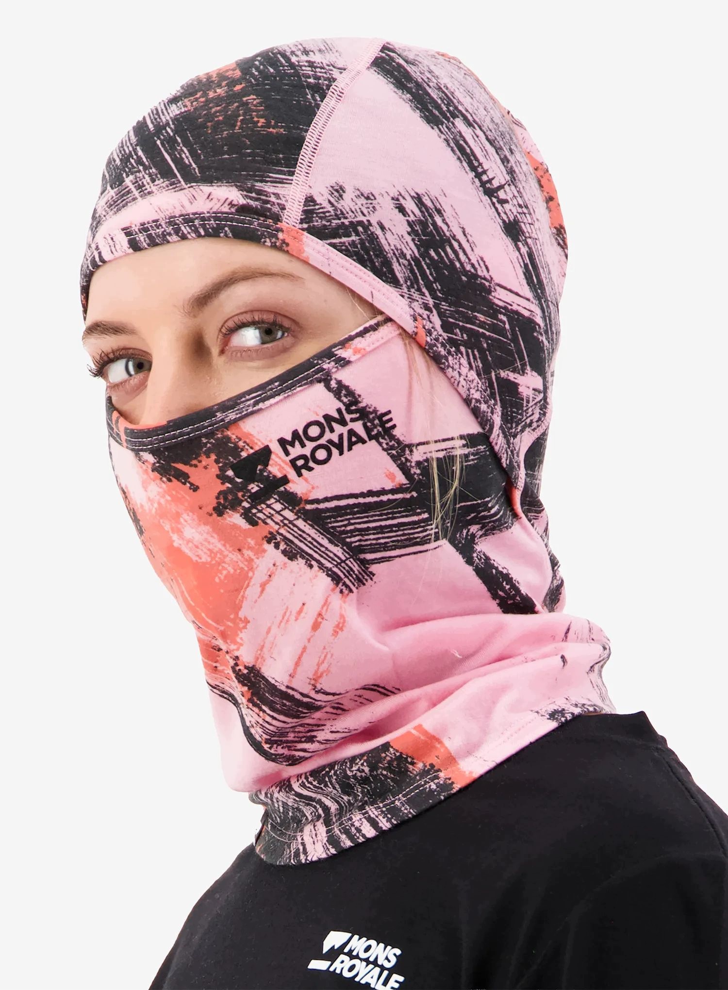 Kominiarka Mons Royale Santa Rosa Merino Balaclava paintbrush pink S-m