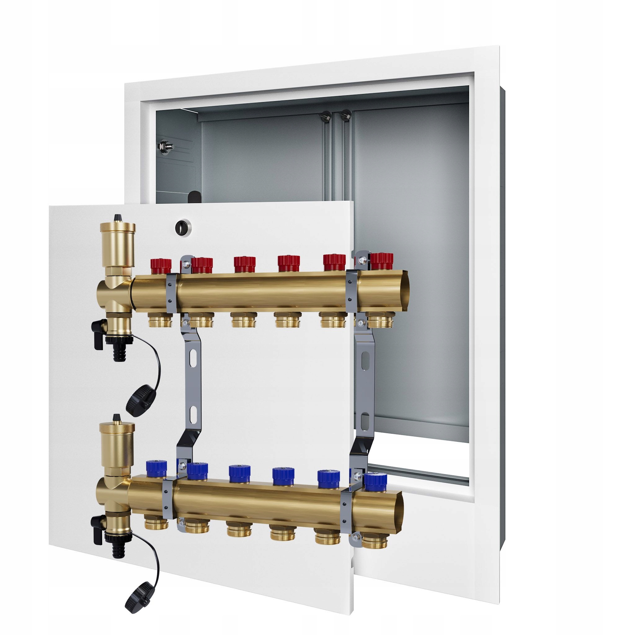 Manuální rozdělovač 6 okruhů pro radiátorové vytápění podomítková skříňka