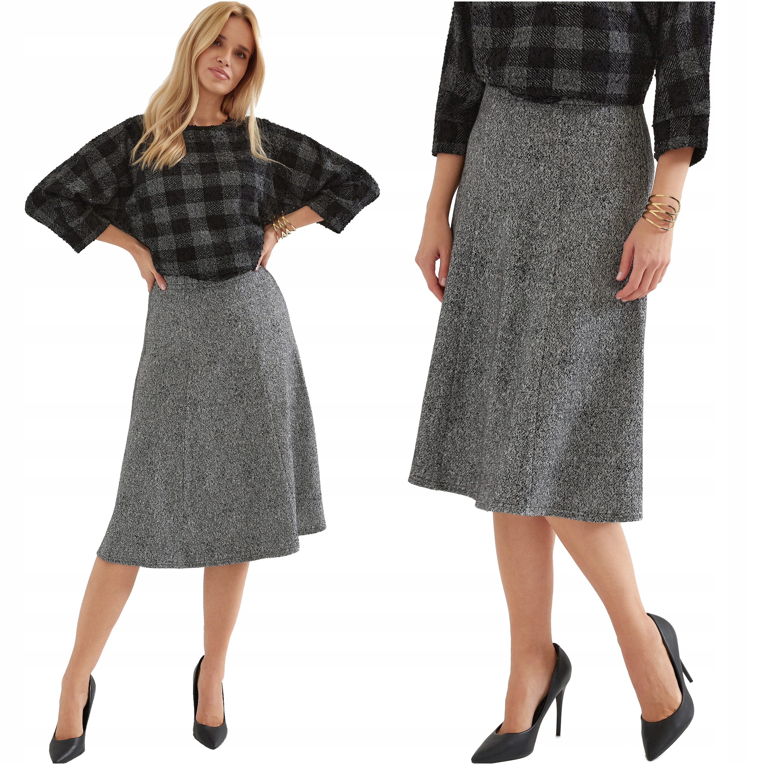 Dámská pletená midi Sukně dlouhá s elastickým páskem Polský Výrobce Warm