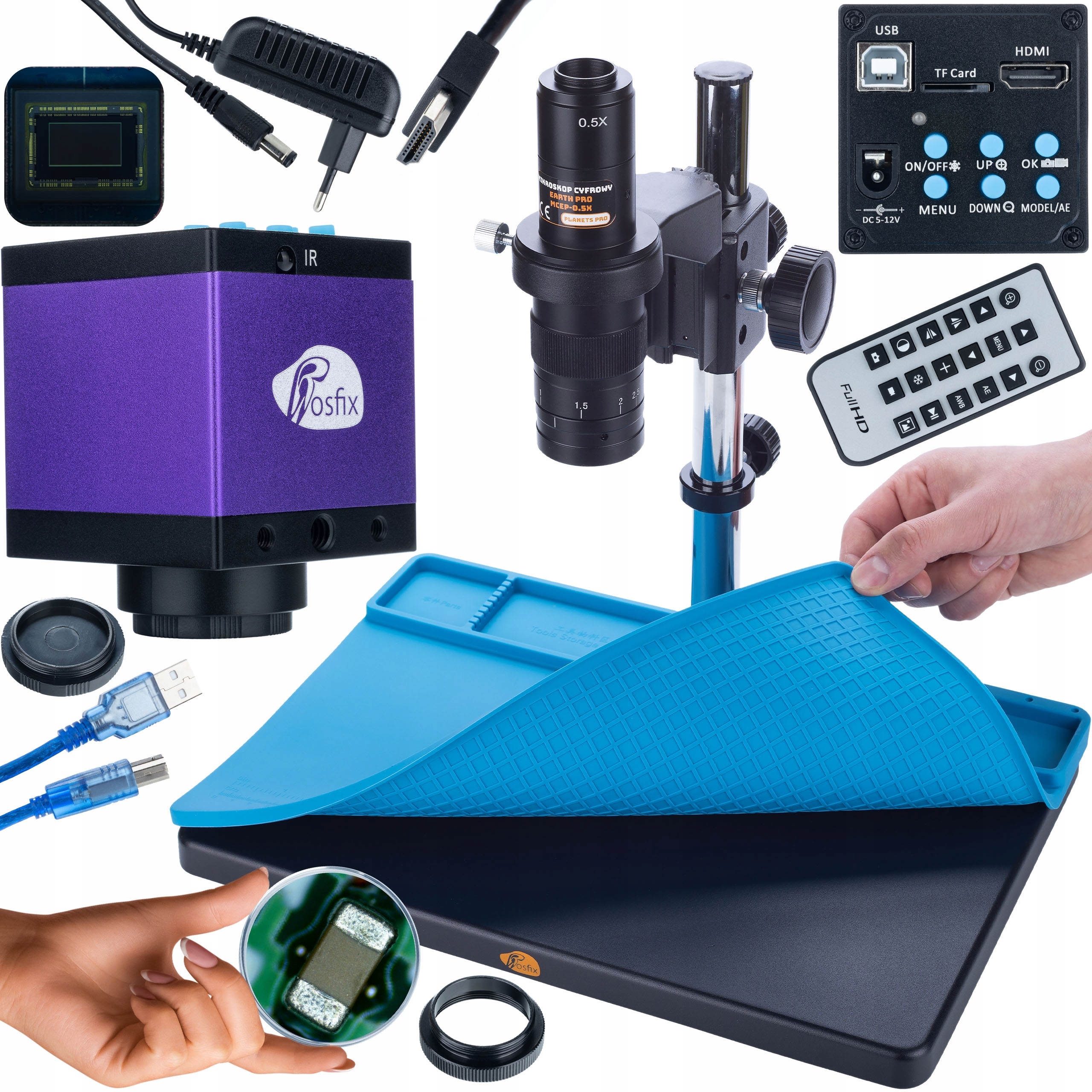 Digitální Mikroskop Pájení Klenotnictví Kamera 720P Velká Silikonová Podložka