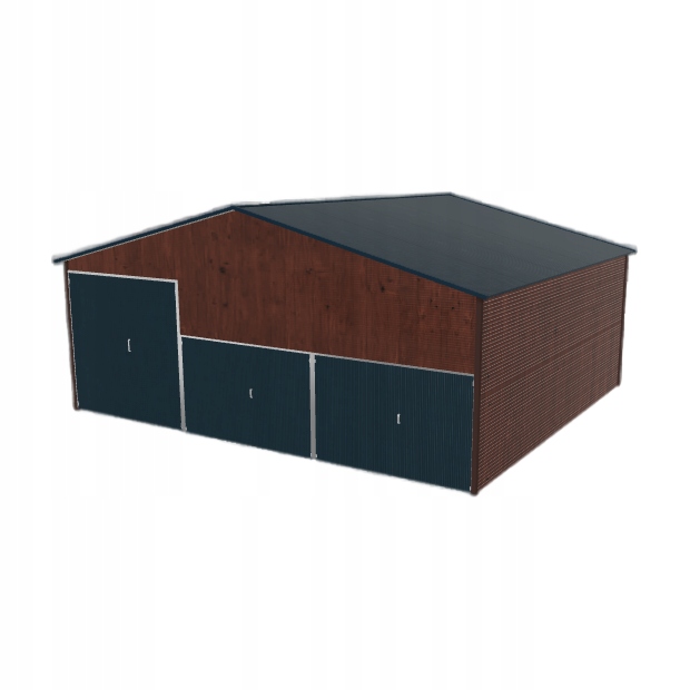 Plechová hala 9x8 m, sedlová, tmavý ořech, vysoká