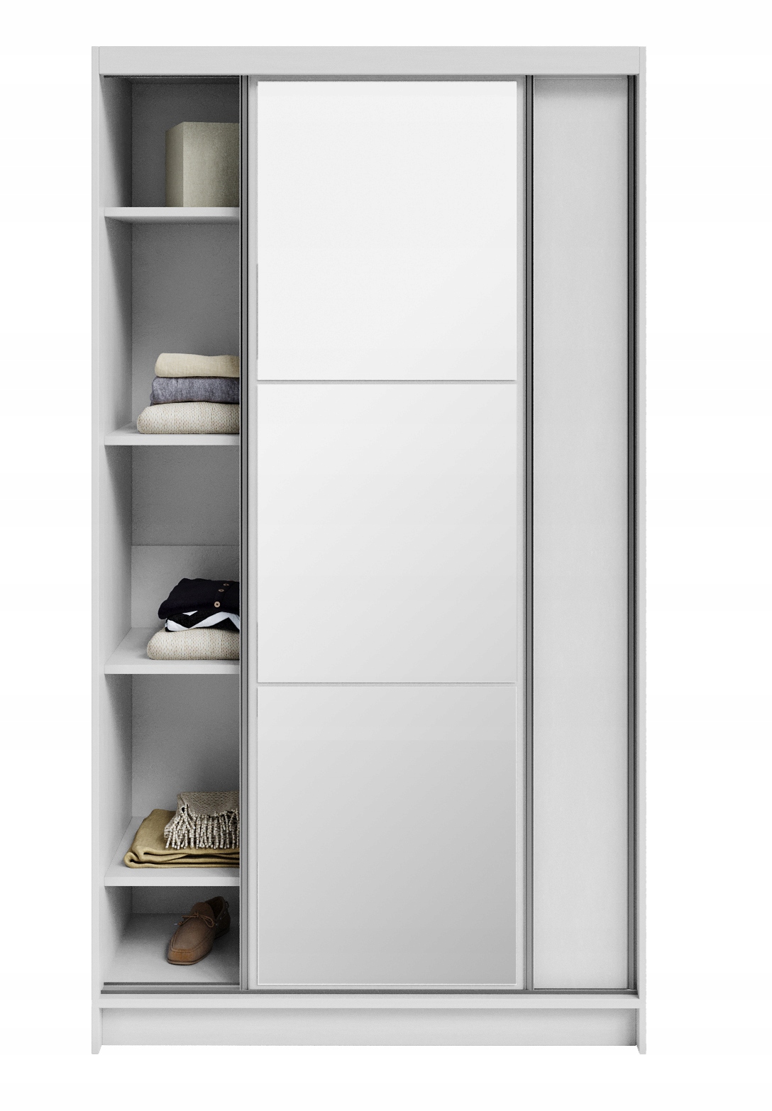 Skříň dvoudveřová posuvná Denver 120 cm tyč zrcadlo Bílá šatní skříň