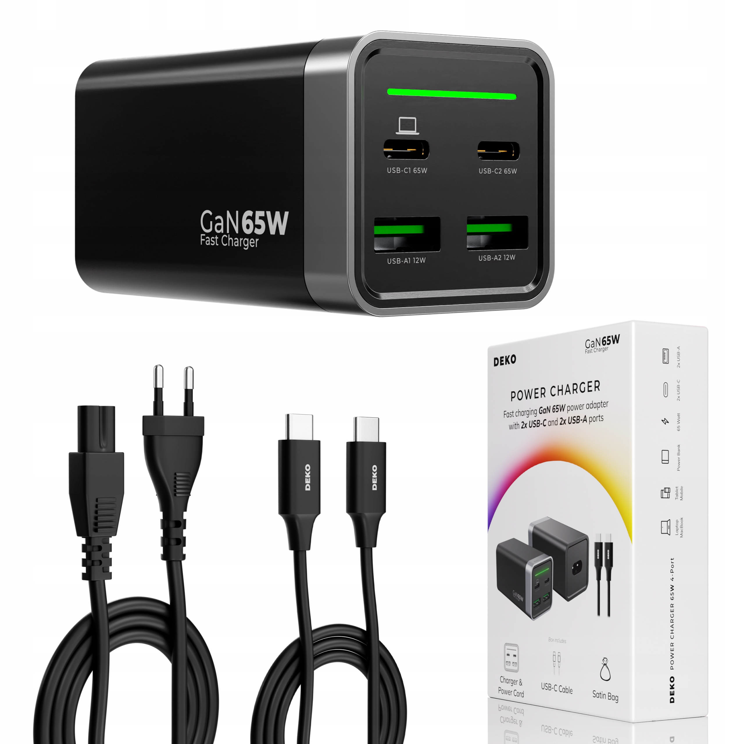 Nabíječka Deko 65W 4xUSB-C A pro telefon, notebook, tablet