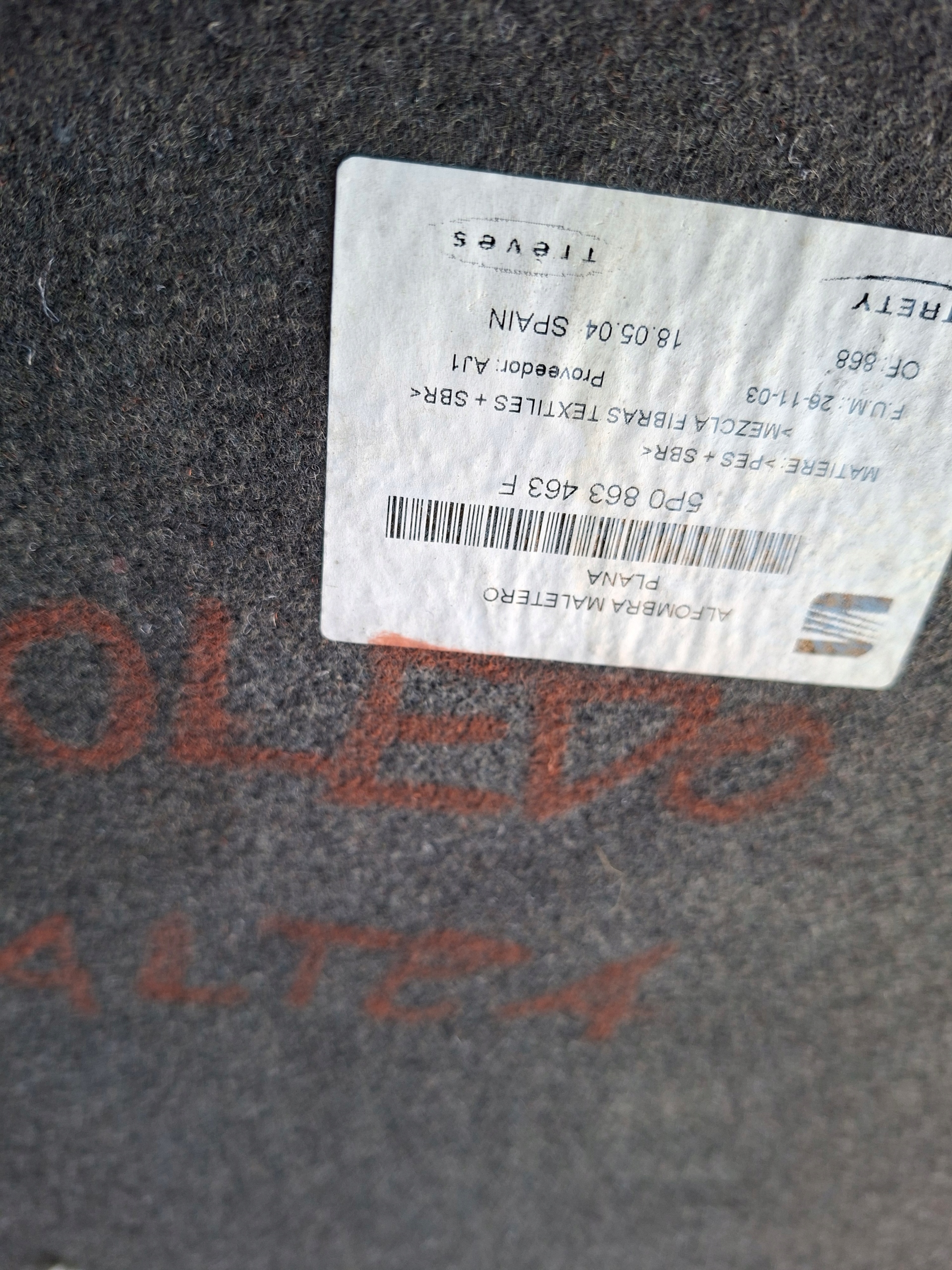mats boot SEAT ALTEA 5P original 5P0863463F