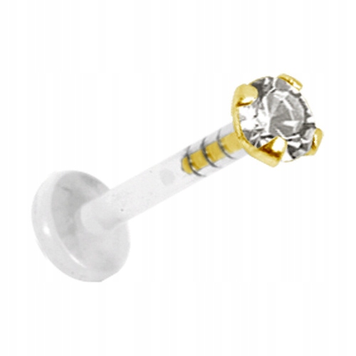 Náušnice labret do uší zlato 18K s bílou prémiovou zirkonií 1,2/6/2