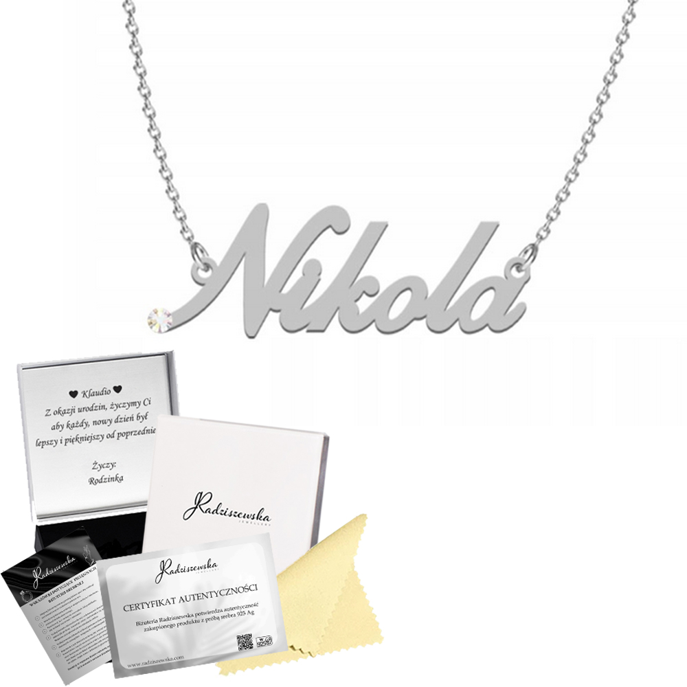 Stříbrný náhrdelník se jménem Nikola 925 Řetízek K Narozeninám Věnování Bonus