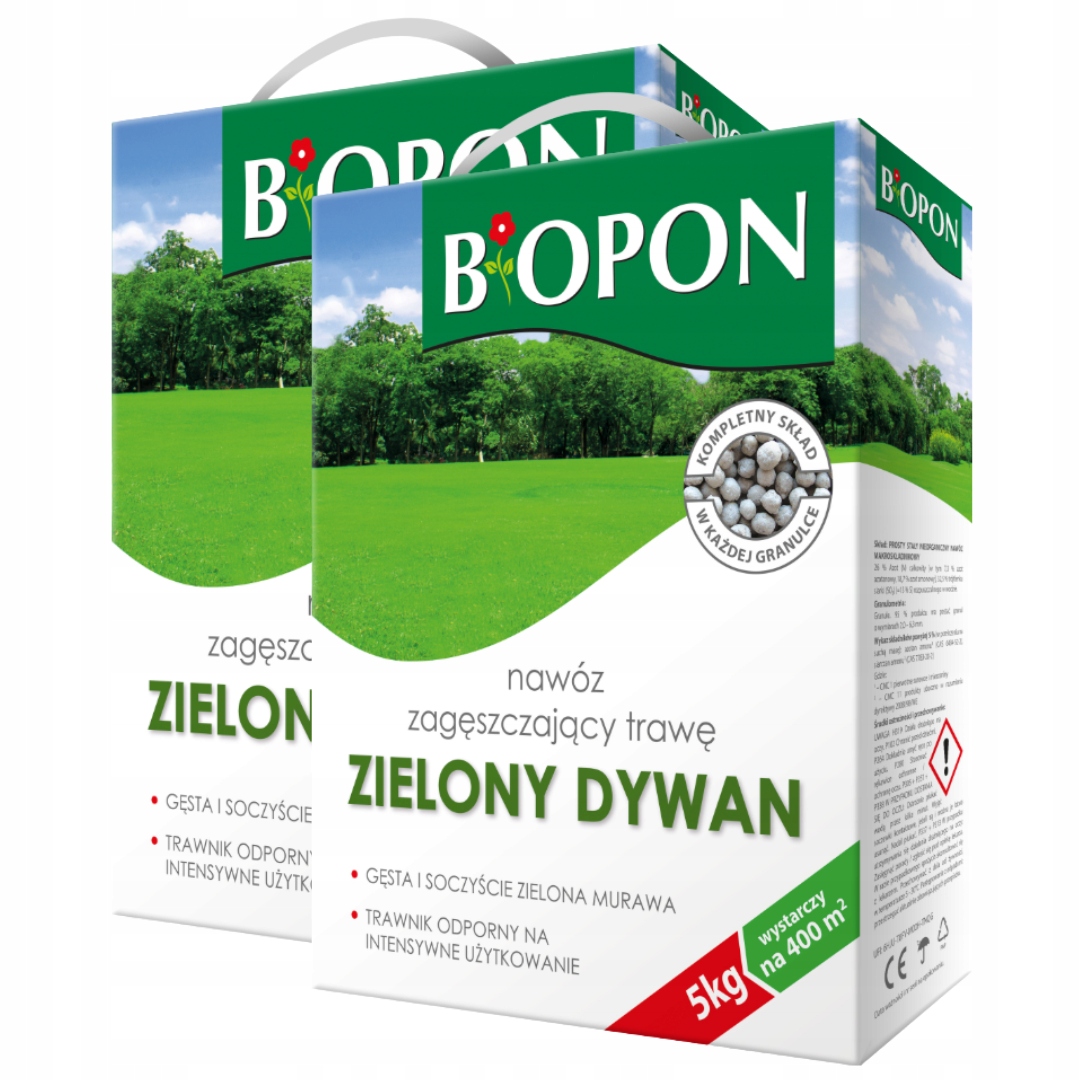 Zestaw x2 Biopon Nawóz Do Trawy Zielony Dywan 5 kg Zagęszcza Murawę