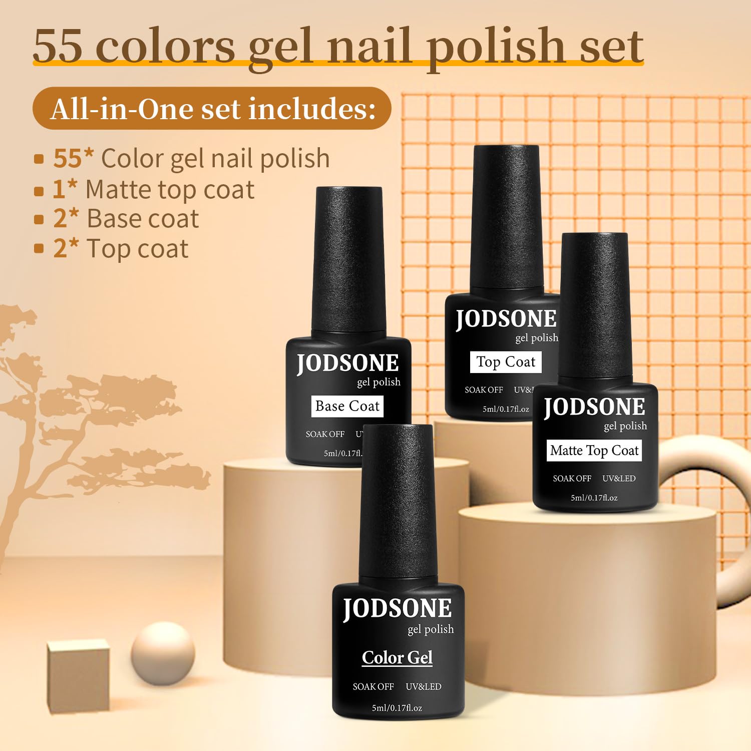 JODSONE Zestaw Lakierów UV 60 Sztuk Baza i Top Do Paznokci Hybrydowych — miniatura 2