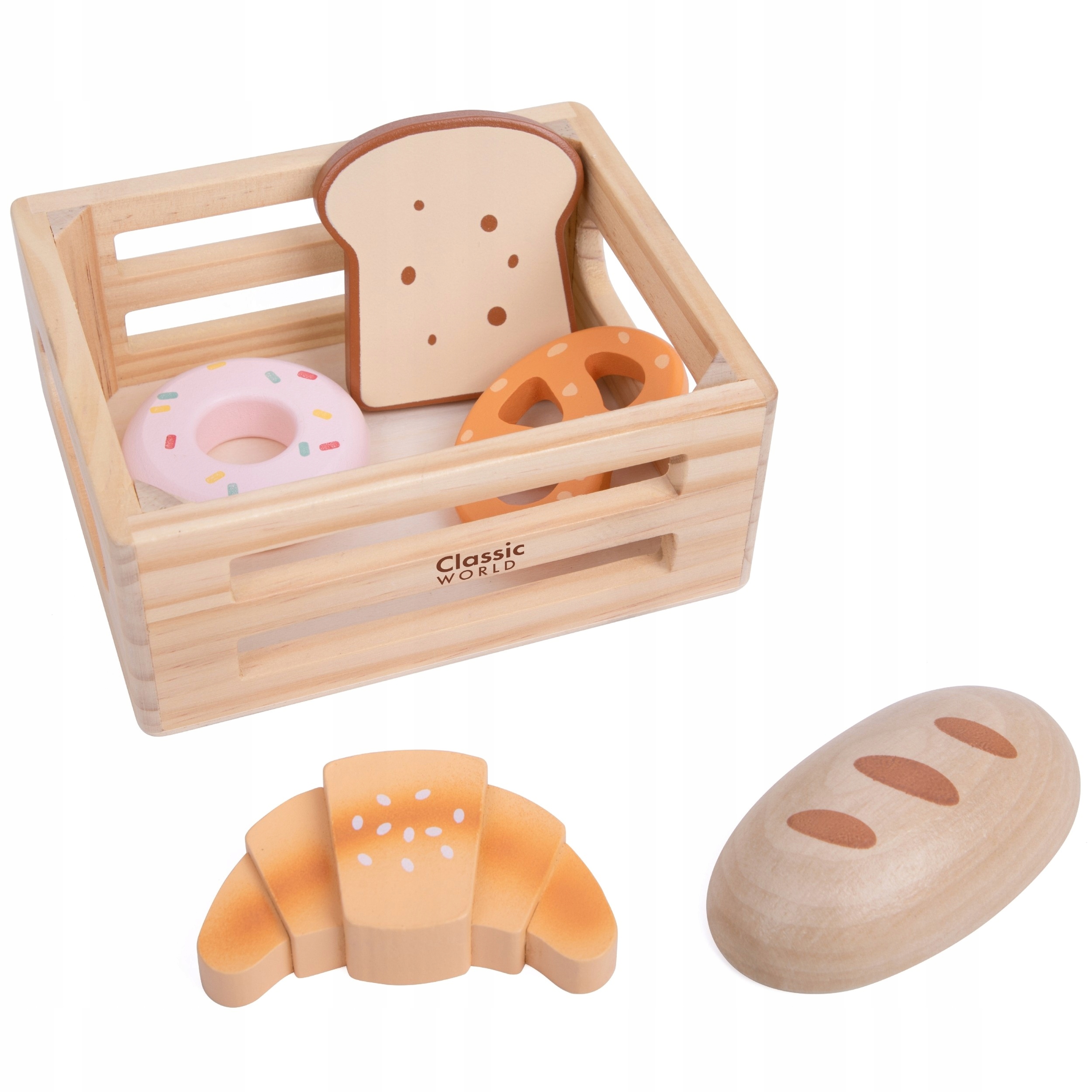 DREWNIANY ZESTAW PIECZYWA W SRZYNCE KOSZYKU WYPIEKI PIEKARNIA CLASSIC WORLD Zawiera baterie nie