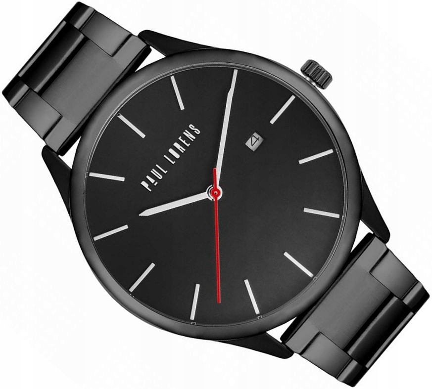 Pánské Hodinky Paul Lorens PL1273B-1A5 Černé S Červenou Sekundou Data 44 mm
